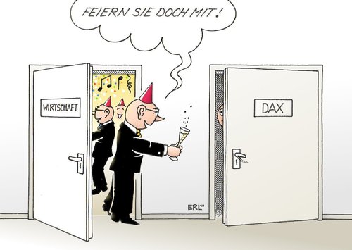 Cartoon: DAX (medium) by Erl tagged wirtschaft,unternehmen,aufschwung,partystimmung,sektlaune,dax,deutscher,aktien,index,skeptisch,wirtschaft,unternehmen,aufschwung,partystimmung,sektlaune,dax,deutscher,aktien,index,skeptisch