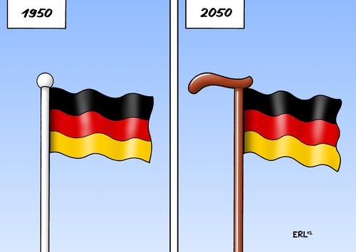 Cartoon: Demographie (medium) by Erl tagged gehstock,krücke,stock,deutschland,flagge,politik,demographiegipfel,gipfel,gerechtigkeit,generationengerechtigkeit,generation,demenz,pflege,bevölkerung,beitragszahler,rente,jugend,alter,jung,alt,demographie,1950,2050,demographie,alt,jung,alter,jugend,rente,beitragszahler,bevölkerung,pflege,demenz,generation,generationengerechtigkeit,gerechtigkeit,gipfel,demographiegipfel,politik,flagge,deutschland,stock,krücke,gehstock