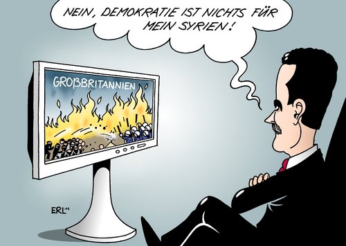 Cartoon: Demokratie Syrien (medium) by Erl tagged demokratie,bewegung,syrien,niederschlagung,diktator,assad,großbritannien,unruhen,krawalle,ausschreitungen,plünderung,gewalt,jugend,jugendliche,polizei,demokratie,bewegung,syrien,niederschlagung,diktator,assad,großbritannien,unruhen,krawalle,ausschreitungen,plünderung,jugend,jugendliche,gewalt,polizei,england