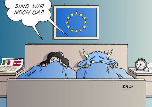 Cartoon: Der Morgen danach (medium) by Erl tagged referendum,italien,verfassung,änderung,ministerpräsident,renzi,rücktritt,wahl,bundespräsident,österreich,hofer,fpö,van,der,bellen,grüne,rechtspopulismus,fremdenfeindlichkeit,eu,europa,stier,auseinanderbrechen,existenz,aufwachen,morgen,bett,karikatur,erl,referendum,italien,verfassung,änderung,ministerpräsident,renzi,rücktritt,wahl,bundespräsident,österreich,hofer,fpö,van,der,bellen,grüne,rechtspopulismus,fremdenfeindlichkeit,eu,europa,stier,auseinanderbrechen,existenz,aufwachen,morgen,bett,karikatur,erl