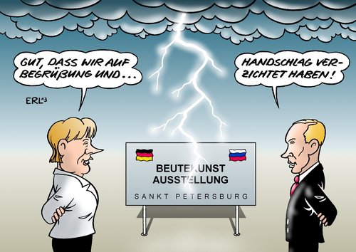 Cartoon: deutsch-russisches Klima (medium) by Erl tagged bronzezeit,klima,wetter,unwetter,blitz,gewitter,putin,wladimir,präsident,merkel,angela,bundeskanzlerin,verzicht,handschlag,begrüßung,rede,petersburg,sankt,beutekunst,ausstellung,problem,anspannung,beziehungen,verhältnis,russland,deutschland,deutschland,russland,verhältnis,beziehungen,anspannung,problem,ausstellung,beutekunst,sankt,petersburg,rede,begrüßung,handschlag,verzicht,bundeskanzlerin,angela,merkel,präsident,wladimir,putin,gewitter,blitz,unwetter,wetter,klima