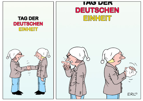 Cartoon: Deutsche Einheit (medium) by Erl tagged politik,deutschland,tag,der,deutschen,einheit,wiedervereinigung,1990,2019,gemeinsamkeiten,unterschiede,vertraut,fremd,klimaschutz,rechtspopulismus,karikatur,erl,politik,deutschland,tag,der,deutschen,einheit,wiedervereinigung,1990,2019,gemeinsamkeiten,unterschiede,vertraut,fremd,klimaschutz,rechtspopulismus,karikatur,erl