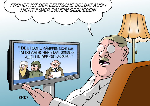 Cartoon: Deutsche Kämpfer (medium) by Erl tagged deutschland,kämpfer,is,islamismus,ostukraine,russland,krieg,kampf,soldat,söldner,geschichte,wehrmacht,karikatur,erl,deutschland,kämpfer,is,islamismus,ostukraine,russland,krieg,kampf,soldat,söldner,geschichte,wehrmacht