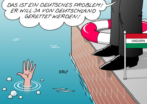 Cartoon: Deutsches Problem (medium) by Erl tagged flüchtlinge,bürgerkrieg,terror,flucht,europa,eu,ungarn,deutschland,dublin,abkommen,rettung,verantwortung,wegducken,versagen,rechtspopulismus,viktor,orban,rettungsring,wasser,ertrinken,flagge,karikatur,erl,flüchtlinge,bürgerkrieg,terror,flucht,europa,eu,ungarn,deutschland,dublin,abkommen,rettung,verantwortung,wegducken,versagen,rechtspopulismus,viktor,orban,rettungsring,wasser,ertrinken,flagge,karikatur,erl