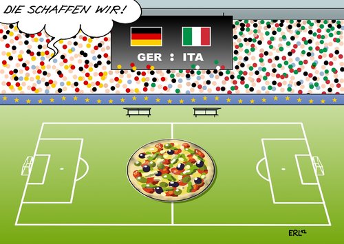 Cartoon: Deutschland Italien (medium) by Erl tagged fußball,em,europameisterschaft,halbfinale,deutschland,italien,pizza,groß,fußball,em,europameisterschaft,halbfinale,deutschland,italien,pizza,euro 2012,em 2012,euro,2012