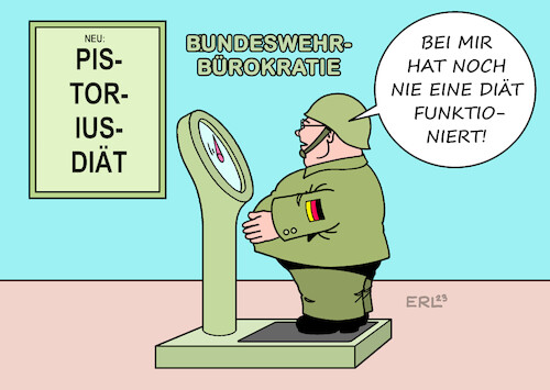 Cartoon: Diät (medium) by Erl tagged politik,bundeswehr,verteidigungsminister,boris,pistorius,bürokratie,verschlankung,beschaffung,effizienz,übergewicht,adipositas,diät,wirkung,karikatur,erl,politik,bundeswehr,verteidigungsminister,boris,pistorius,bürokratie,verschlankung,beschaffung,effizienz,übergewicht,adipositas,diät,wirkung,karikatur,erl