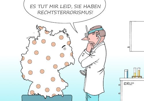 Cartoon: Diagnose (medium) by Erl tagged politik,gesellschaft,rechtsextremismus,terrorismus,rechtsterrorismus,hass,hetze,worte,taten,gewalt,mord,anschlag,hanau,halle,kassel,walter,lübcke,rassismus,nationalismus,hakenkreuz,verschwörungstheorien,krankheit,diagnose,arzt,karikatur,erl,politik,gesellschaft,rechtsextremismus,terrorismus,rechtsterrorismus,hass,hetze,worte,taten,gewalt,mord,anschlag,hanau,halle,kassel,walter,lübcke,rassismus,nationalismus,hakenkreuz,verschwörungstheorien,krankheit,diagnose,arzt,karikatur,erl