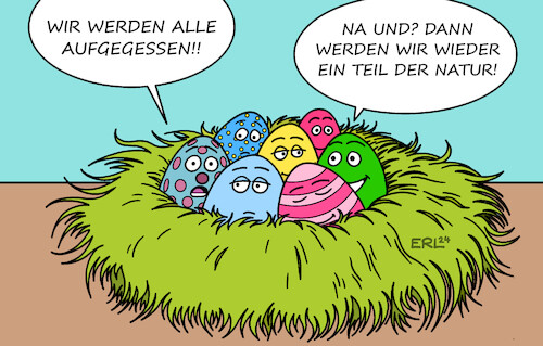 Cartoon: Die Angst der Ostereier (medium) by Erl tagged politik,ostern,eier,ostereier,essen,angst,tod,leben,hoffnung,trost,weiterleben,teil,natur,karikatur,erl,politik,ostern,eier,ostereier,essen,angst,tod,leben,hoffnung,trost,weiterleben,teil,natur,karikatur,erl