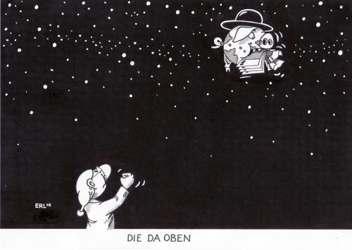 Cartoon: Die da oben (medium) by Erl tagged manager,moral,,manager,moral,sterne,nacht,weltraum,sparschwein,hut,geld,armut,michel,herablassend,desinteressiert,geldgierig,unterstützung,arbeit,weltmarkt,globalisierung