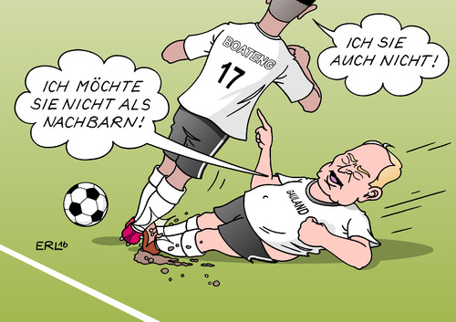 Cartoon: Die Gauland-Grätsche (medium) by Erl tagged alexander,gauland,afd,rechtspopulismus,rechtsextremismus,rassismus,fußball,spieler,nationalspieler,jerome,boateng,nachbar,unerwünscht,foul,grätsche,karikatur,erl,alexander,gauland,afd,rechtspopulismus,rechtsextremismus,rassismus,fußball,spieler,nationalspieler,jerome,boateng,nachbar,unerwünscht,foul,grätsche,karikatur,erl