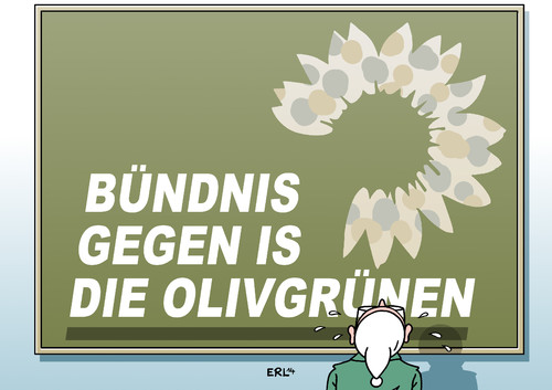 Cartoon: Die Grünen (medium) by Erl tagged bündnis,90,die,grünen,grüne,partei,pazifismus,kampf,terror,is,staat,kalifat,krieg,angriff,militär,bodentruppen,vorschlag,katrin,göring,eckardt,bundeswehr,bündnis,90,die,grünen,grüne,partei,pazifismus,kampf,terror,is,staat,kalifat,krieg,angriff,militär,bodentruppen,vorschlag,katrin,göring,eckardt,bundeswehr