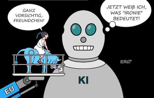 Cartoon: Die KI lernt laufend dazu (medium) by Erl tagged politik,künstliche,intelligenz,ki,artificial,intelligence,ai,informatik,automatisierung,intelligentes,verhalten,maschinell,lernen,gefahr,menschheit,regulierung,gesetz,eu,europa,stier,ironie,karikatur,erl,politik,künstliche,intelligenz,ki,artificial,intelligence,ai,informatik,automatisierung,intelligentes,verhalten,maschinell,lernen,gefahr,menschheit,regulierung,gesetz,eu,europa,stier,ironie,karikatur,erl