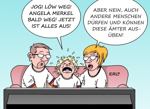 Cartoon: Die Kinder wissen es nicht (medium) by Erl tagged politik,sport,fußball,europameisterschaft,em,deutschland,nationalmannschaft,achtelfinale,aus,ausscheiden,ende,amtszeit,bundestrainer,joachim,jogi,löw,bundeskanzlerin,angela,merkel,institutionen,kinder,jugendliche,karikatur,erl,politik,sport,fußball,europameisterschaft,em,deutschland,nationalmannschaft,achtelfinale,aus,ausscheiden,ende,amtszeit,bundestrainer,joachim,jogi,löw,bundeskanzlerin,angela,merkel,institutionen,kinder,jugendliche,karikatur,erl