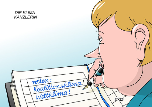 Cartoon: Die Klimakanzlerin (medium) by Erl tagged bundeskanzlerin,angela,merkel,klimakanzlerin,klimawandel,erderwärmung,co2,ausstoß,reduzierung,treibhausgase,petersberg,paris,klimagipfel,koalitionsklima,cdu,csu,spd,regierung,regierungskoalition,streit,bnd,nsa,abhöraffäre,einsicht,parlament,karikatur,erl,bundeskanzlerin,angela,merkel,klimakanzlerin,klimawandel,erderwärmung,co2,ausstoß,reduzierung,treibhausgase,petersberg,paris,klimagipfel,koalitionsklima,cdu,csu,spd,regierung,regierungskoalition,streit,bnd,nsa,abhöraffäre,spählisten,einsicht,parlament