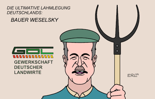 Cartoon: Die Lahmlegung Deutschlands (medium) by Erl tagged politik,bundesregierung,ampel,haushalt,haushaltsloch,sparen,kürzung,streichung,subvention,agrardiesel,protest,landwirte,bauern,landwirt,bauer,blockade,strassen,stau,pendler,arbeit,bahnstreik,streik,bahn,gewerkschaft,deutscher,lokomotivführer,chef,claus,weselsky,lahmlegen,deutschland,karikatur,erl,politik,bundesregierung,ampel,haushalt,haushaltsloch,sparen,kürzung,streichung,subvention,agrardiesel,protest,landwirte,bauern,landwirt,bauer,blockade,strassen,stau,pendler,arbeit,bahnstreik,streik,bahn,gewerkschaft,deutscher,lokomotivführer,chef,claus,weselsky,lahmlegen,deutschland,karikatur,erl