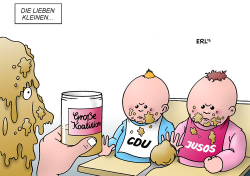 Cartoon: Die lieben Kleinen (medium) by Erl tagged große,koalition,schwarz,rot,cdu,csu,spd,groko,widerstand,jusos,jung,nachwuchs,nachwuchspolitiker,union,baby,füttern,brei,verweigerung,große,koalition,schwarz,rot,cdu,csu,spd,groko,widerstand,jusos,jung,nachwuchs,nachwuchspolitiker,union,baby,füttern,brei,verweigerung