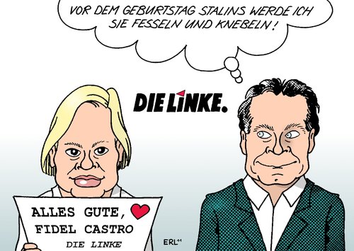 Cartoon: Die Linke (medium) by Erl tagged stalin,rückzieher,protest,castro,fidel,geburtstagsgrüße,geburtstag,ernst,klaus,lötzsch,gesine,doppelspitze,spitze,partei,linke,die,linke,partei,spitze,doppelspitze,gesine,lötzsch,klaus ernst,geburtstag,fidel castro,klaus,ernst,fidel,castro