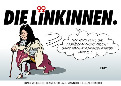 Cartoon: Die Linke (medium) by Erl tagged west,ost,schwabedissen,katharina,kipping,katja,frau,mann,egozentrisch,männlich,alt,xiv,ludwig,sonnenkönig,absolutismus,lafontaine,oskar,kandidatur,weiblich,jung,doppelspitze,anforderungsprofil,vorsitz,partei,linke,die,links,die linke,vorsitz,anforderungsprofil,doppelspitze,kandidatur,lafontaine,absolutismus,sonnenkönig,die,linke