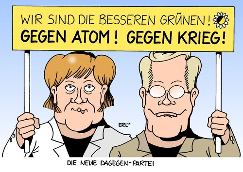 Cartoon: Die neue Dagegen-Partei (medium) by Erl tagged regierung,schwarz,gelb,cdu,csu,fdp,merkel,westerwelle,japan,atomunglück,atomkraftwerk,gau,libyen,gaddafi,revolution,niederschlagung,un,resolution,deutschland,enthaltung,antiatom,pazifismus,grüne,regierung,schwarz,gelb,cdu,csu,fdp,westerwelle,japan,atomunglück,atomkraftwerk,libyen,gaddafi,revolution,niederschlagung,resolution,un,deutschland,enthaltung,antiatom