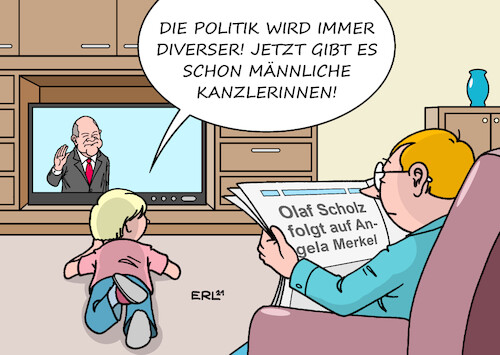 Cartoon: divers (medium) by Erl tagged politik,regierung,regierungswechsel,groko,ampel,spd,grüne,fdp,kanzler,bundeskanzler,olaf,scholz,altkanzlerin,angela,merkel,frau,mann,ungewohnt,kinder,jugendliche,männlich,weiblich,divers,karikatur,erl,politik,regierung,regierungswechsel,groko,ampel,spd,grüne,fdp,kanzler,bundeskanzler,olaf,scholz,altkanzlerin,angela,merkel,frau,mann,ungewohnt,kinder,jugendliche,männlich,weiblich,divers,karikatur,erl