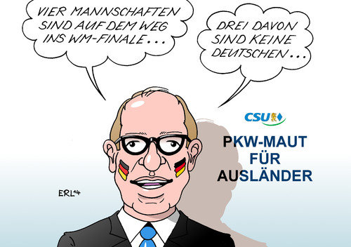 Cartoon: Dobrindt (medium) by Erl tagged verkehrsminister,alexander,dobrindt,pkw,maut,ausländer,deutsche,deutschland,fußball,weltmeisterschaft,wm,halbfinale,finale,csu,eu,recht,verkehrsminister,alexander,dobrindt,pkw,maut,ausländer,deutsche,deutschland,fußball,weltmeisterschaft,wm,halbfinale,finale,csu,eu,recht