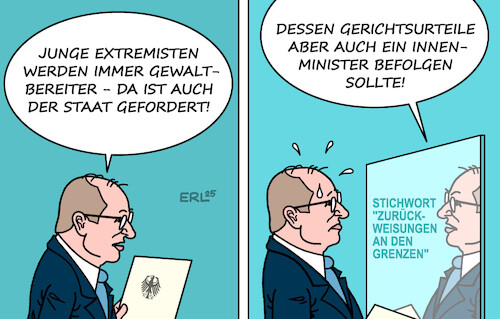 Cartoon: Dobrindts Gewissen (medium) by Erl tagged politik,innenminister,dobrindt,verfassungsschutzbericht,jung,extremisten,gewalt,staat,justiz,achtung,karikatur,erl,politik,innenminister,dobrindt,verfassungsschutzbericht,jung,extremisten,gewalt,staat,justiz,achtung,karikatur,erl