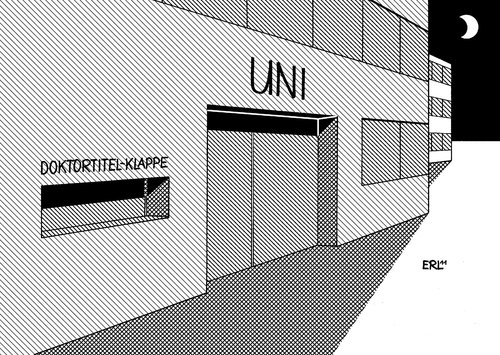 Cartoon: Doktortitel (medium) by Erl tagged doktortitel,doktorarbeit,plagiat,fälschung,absicht,aberkennung,rückgabe,klappe,babyklappe,universität,guttenberg