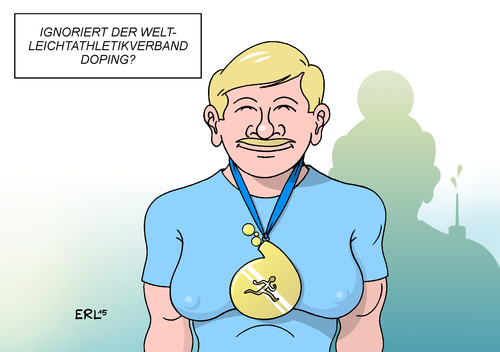 Cartoon: Doping (medium) by Erl tagged doping,sport,leichtathletik,blutproben,positiv,weltleichtathletikverband,ignorieren,ignoranz,sportler,arzt,medaille,chemie,karikatur,erl,doping,sport,leichtathletik,blutproben,positiv,weltleichtathletikverband,ignorieren,ignoranz,sportler,arzt,medaille,chemie