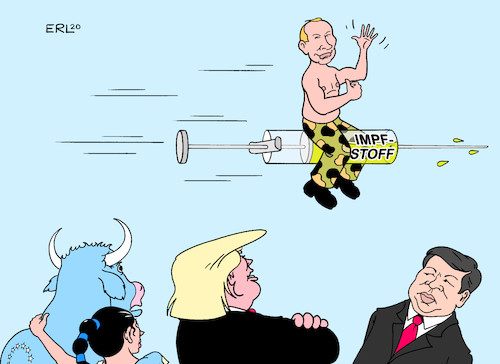 Cartoon: Doping für Putin (medium) by Erl tagged politik,corona,virus,pandemie,wettlauf,impfstoff,suche,zulassung,erster,russland,putin,macht,eu,europa,stier,usa,präsident,donald,trump,china,staatspräsident,xi,jinping,karikatur,erl,politik,corona,virus,pandemie,wettlauf,impfstoff,suche,zulassung,erster,russland,putin,macht,eu,europa,stier,usa,präsident,donald,trump,china,staatspräsident,xi,jinping,karikatur,erl