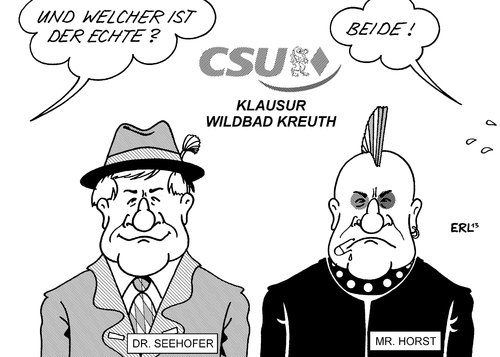 Cartoon: Dr. Seehofer und Mr. Horst (medium) by Erl tagged csu,klausur,tagung,wildbad,kreuth,vorsitz,ministerpräsident,horst,seehofer,launisch,unberechenbar,zwei,gesichter,dr,jekyll,mr,hyde,bayern