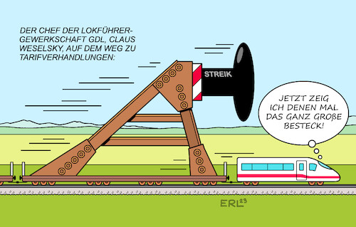 Cartoon: Drohkulisse (medium) by Erl tagged politik,bahn,tarifverhandlungen,lokführer,gewerkschaft,gdl,claus,weselsky,ankündigung,drohung,druckmittel,drohkulisse,prellbock,streik,bahnstreik,weihnachten,weihnachtsverkehr,öffentlicher,verkehr,zug,karikatur,erl,politik,bahn,tarifverhandlungen,lokführer,gewerkschaft,gdl,claus,weselsky,ankündigung,drohung,druckmittel,drohkulisse,prellbock,streik,bahnstreik,weihnachten,weihnachtsverkehr,öffentlicher,verkehr,zug,karikatur,erl