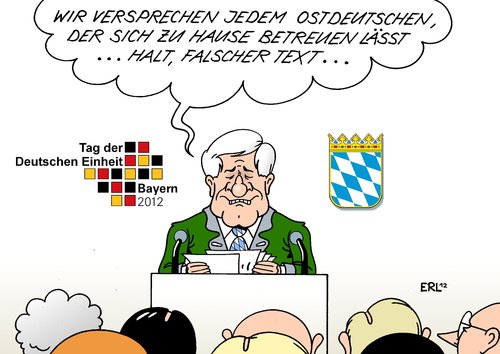 Cartoon: Einheitsfeier Bayern (medium) by Erl tagged der,tag,wiedervereinigung,west,ost,deutschland,deutschen,einheit,deutsche,feier,bayern,rede,horst,seehofer,ministerpräsident,csu,betreuungsgeld,wahlkampf,wahlgeschenk,deutschland,ost,west,wiedervereinigung,tag,der,deutschen,einheit,deutsche,feier,bayern,rede,horst,seehofer,ministerpräsident,csu,betreuungsgeld,wahlkampf,wahlgeschenk