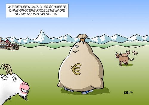 Cartoon: Einwanderung Schweiz (medium) by Erl tagged schweiz,volksabstimmung,abstimmung,einwanderung,einwanderungsquote,quote,kontingent,zuzug,zuwanderung,ausländer,freizügigkeit,personen,geld,kapital,trick,geldsack,euro,eu,karikatur,erl,schweiz,volksabstimmung,abstimmung,einwanderung,einwanderungsquote,quote,kontingent,zuzug,zuwanderung,ausländer,freizügigkeit,personen,geld,kapital,trick,geldsack,euro,eu