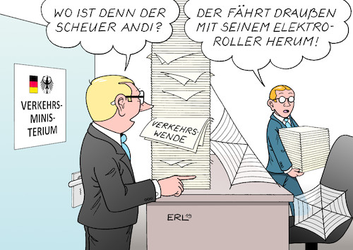 Cartoon: Elektroroller (medium) by Erl tagged politik,verkehrsminister,andreas,scheuer,elektroroller,spielzeug,arbeit,verkehrswende,klimawandel,klimaschutz,verkehr,digitalisierung,mobilität,karikatur,erl,politik,verkehrsminister,andreas,scheuer,elektroroller,spielzeug,arbeit,verkehrswende,klimawandel,klimaschutz,verkehr,digitalisierung,mobilität,karikatur,erl