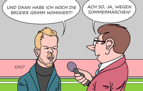 Cartoon: EM-Kader (medium) by Erl tagged politik,sport,fußball,europameisterschaft,em,deutschland,2024,bundestrainer,julian,nagelsmann,hoffnung,kader,wiederholung,sommermärchen,märchen,brüder,grimm,karikatur,erl,politik,sport,fußball,europameisterschaft,em,deutschland,2024,bundestrainer,julian,nagelsmann,hoffnung,kader,wiederholung,sommermärchen,märchen,brüder,grimm,karikatur,erl