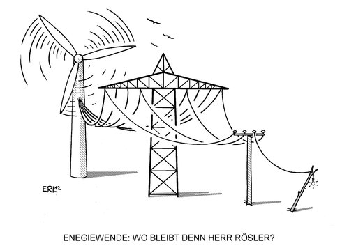 Cartoon: Energiewende (medium) by Erl tagged energiewende,atomausstieg,erneuerbare,energien,netzausbau,kritik,bundeswirtschaftsminister,wirtschaftsminister,philipp,rösler,windkraft,solarenergie,wasserkraft,strom,energie,leitung