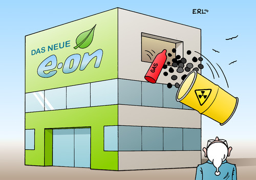 Cartoon: E.ON (medium) by Erl tagged eon,energie,konzern,neu,erneuerbare,energien,grün,ausgliederung,atomstrom,atomkraft,kohle,gas,altlasten,atommüll,bürger,michel,steuerzahler,karikatur,erl,eon,energie,konzern,neu,erneuerbare,energien,grün,ausgliederung,atomstrom,atomkraft,kohle,gas,altlasten,atommüll,bürger,michel,steuerzahler