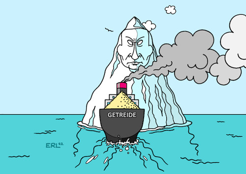 Cartoon: Er ist wieder da (medium) by Erl tagged politik,krieg,russland,ukraine,blockade,hafen,ausfuhr,getreide,abkommen,istanbul,schiff,titanic,wladimir,putin,eisberg,wieder,da,karikatur,erl,politik,krieg,russland,ukraine,blockade,hafen,ausfuhr,getreide,abkommen,istanbul,schiff,titanic,wladimir,putin,eisberg,wieder,da,karikatur,erl