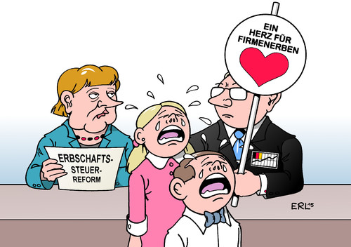 Cartoon: Erbschaftssteuer (medium) by Erl tagged erbschaftssteuer,reform,kabinett,kritik,wirtschaft,flügel,union,cdu,csu,firmenerben,erbe,firma,ein,herz,für,kinder,regierung,merkel,karikatur,erl,erbschaftssteuer,reform,kabinett,kritik,wirtschaft,flügel,union,cdu,csu,firmenerben,erbe,firma,ein,herz,für,kinder,regierung,merkel