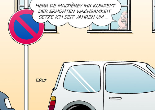 Cartoon: Erhöhte Wachsamkeit (medium) by Erl tagged erl,karikatur,auto,autofahrer,rentner,nachbar,parkverbot,überwachung,islamismus,radikalisierung,verdacht,wachsamkeit,bürger,maiziere,de,thomas,innenminister,empfehlung,terrorismus,sicherheit,innenpolitik,sicherheit,terrorismus,empfehlung,innenminister,thomas,de,maiziere,bürger,wachsamkeit,verdacht,radikalisierung,islamismus,überwachung,parkverbot,nachbar,rentner,autofahrer,auto,karikatur,erl