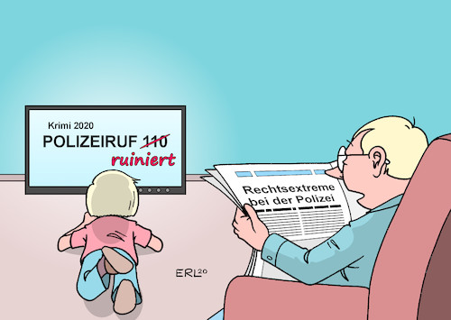 Cartoon: Erste Reaktionen (medium) by Erl tagged politik,polizei,nrw,chatgruppe,whatsapp,rechtsextremismus,rassismus,nationalsozialismus,netzwerk,häufung,einzelfälle,struktur,erschütterung,vertrauen,kinder,kind,vater,zeitung,fernsehen,serie,polizeiruf,ruf,ruiniert,reaktionen,karikatur,erl,politik,polizei,nrw,chatgruppe,whatsapp,rechtsextremismus,rassismus,nationalsozialismus,netzwerk,häufung,einzelfälle,struktur,erschütterung,vertrauen,kinder,kind,vater,zeitung,fernsehen,serie,polizeiruf,ruf,ruiniert,reaktionen,karikatur,erl