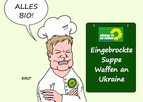 Cartoon: Es ist angerichtet (medium) by Erl tagged politik,partei,bündnis,90,die,grünen,robert,habeck,aussage,waffen,waffenlieferungen,ukraine,selbstverteidigung,aggression,russland,friedensbewegung,wahlkampf,bundestagswahl,suppe,eingebrockt,angerichtet,koch,karikatur,erl,politik,partei,bündnis,90,die,grünen,robert,habeck,aussage,waffen,waffenlieferungen,ukraine,selbstverteidigung,aggression,russland,friedensbewegung,wahlkampf,bundestagswahl,suppe,eingebrockt,angerichtet,koch,karikatur,erl