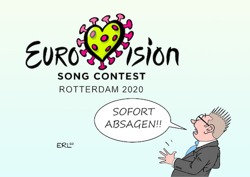 Cartoon: ESC-Absage (medium) by Erl tagged politik,corona,krise,virus,coronavirus,covid19,pandemie,infektion,krankheit,verbot,veranstaltungen,verschiebung,fußball,em,absage,esc,eurovision,song,contest,rotterdam,2020,karikatur,erl,politik,corona,krise,virus,coronavirus,covid19,pandemie,infektion,krankheit,verbot,veranstaltungen,verschiebung,fußball,em,absage,esc,eurovision,song,contest,rotterdam,2020,karikatur,erl