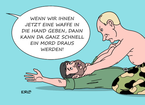 Cartoon: Eskalation (medium) by Erl tagged politik,krieg,angriff,überfall,mordversuch,erwürgen,wladimir,putin,russland,ukraine,präsident,wolodymyr,selenskyj,bitte,waffen,waffenlieferungen,deutschland,bundeskanzler,olaf,scholz,spd,zögern,zaudern,gefahr,eskalation,kriegseintritt,karikatur,erl,politik,krieg,angriff,überfall,mordversuch,erwürgen,wladimir,putin,russland,ukraine,präsident,wolodymyr,selenskyj,bitte,waffen,waffenlieferungen,deutschland,bundeskanzler,olaf,scholz,spd,zögern,zaudern,gefahr,eskalation,kriegseintritt,karikatur,erl