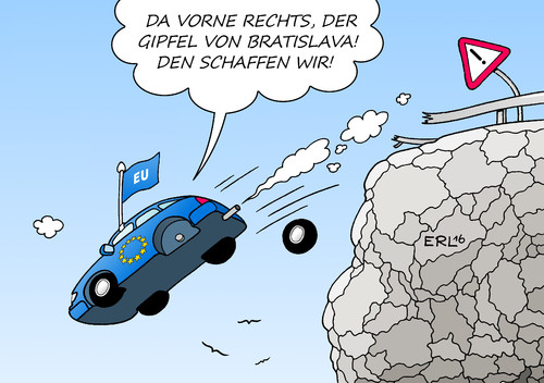 Cartoon: EU-Gipfel (medium) by Erl tagged eu,gipfel,bratislava,slowakei,beratung,zukunft,brexit,flüchtlinge,euro,krise,werte,solidarität,humanität,abschottung,rechtspopulismus,rechtsextremismus,visegradstaaten,auto,abgrund,karikatur,erl,eu,gipfel,bratislava,slowakei,beratung,zukunft,brexit,flüchtlinge,euro,krise,werte,solidarität,humanität,abschottung,rechtspopulismus,rechtsextremismus,visegradstaaten,auto,abgrund,karikatur,erl