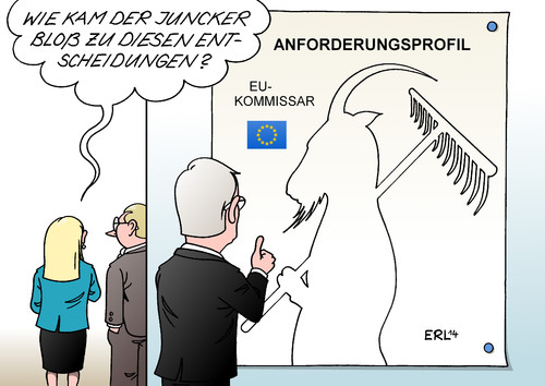 Cartoon: EU-Kommissare (medium) by Erl tagged eu,kommissar,posten,vergabe,chef,juncker,frage,anforderungsprofil,bock,gärtner,eu,kommissar,posten,vergabe,chef,juncker,frage,anforderungsprofil,bock,gärtner