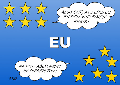 Cartoon: EU Annäherung (medium) by Erl tagged griechenland,krise,schulden,euro,eu,streit,richtung,austerität,solidarität,eurozone,währungsunion,regeln,reformen,grexit,flagge,kreis,karikatur,erl,griechenland,krise,schulden,euro,eu,streit,richtung,austerität,solidarität,eurozone,währungsunion,regeln,reformen,grexit,flagge,kreis