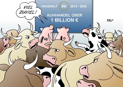 Cartoon: EU Haushalt (medium) by Erl tagged eu,europa,brüssel,haushalt,geld,budget,2014,2020,kuhhandel,sparen,sparschwein,großbritannien,deutschland,eu,europa,brüssel,haushalt,geld,budget,2014,2020,kuhhandel,sparen,sparschwein,großbritannien,deutschland