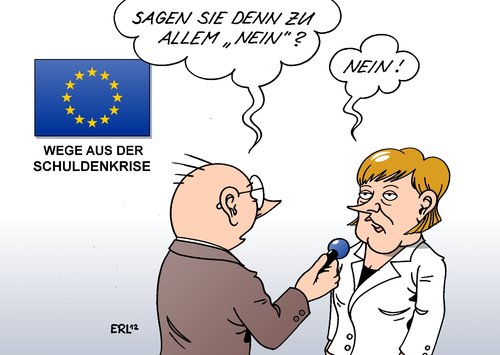 Cartoon: EU Krise Merkel (medium) by Erl tagged eu,schuldenkrise,euro,eurozone,griechenland,deutschland,frankreich,spanien,italien,wachstum,eurobonds,staatsanleihen,bundeskanzlerin,angela,merkel,nein,madame,no,sparen,sparkurs,eu,schuldenkrise,euro,eurozone,griechenland,deutschland,frankreich,spanien,wachstum,eurobonds