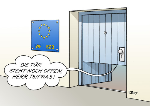 Cartoon: EU Tür (medium) by Erl tagged griechenland,pleite,staatspleite,staatsbankrott,eu,iwf,ezb,institutionen,verhandlungen,tür,offen,bücken,karikatur,erl,griechenland,pleite,staatspleite,staatsbankrott,eu,iwf,ezb,institutionen,verhandlungen,tür,offen,bücken